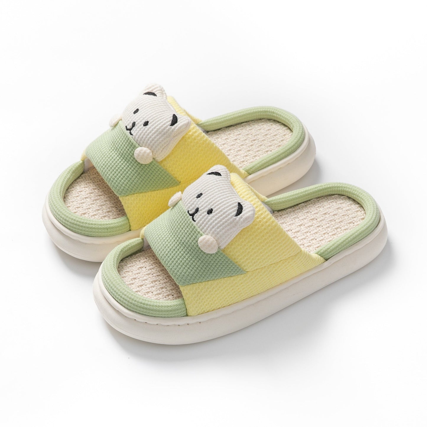 Cute Cartoon Bear Slippers Spring And Autumn Fashion Thick-soled  Mute Linen Slipper Women's House Shoes