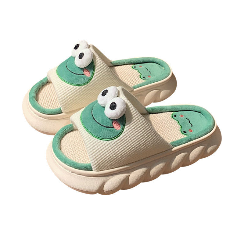 Cute Frog Linen Slippers