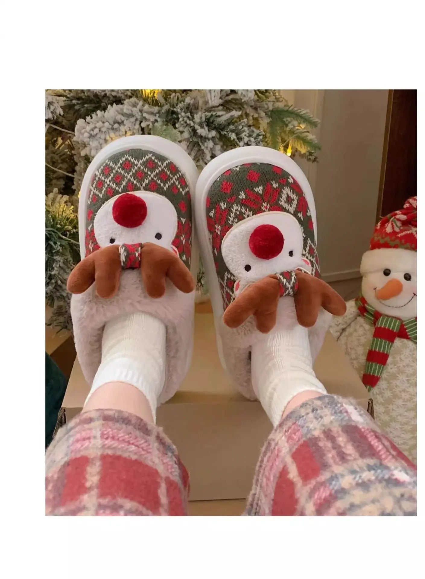 2024 New Christmas Cotton Slippers For Woman Cute Cartoon Deer Anti-slip Girls Indoor Home Floor Shoes Fashion Party Slides