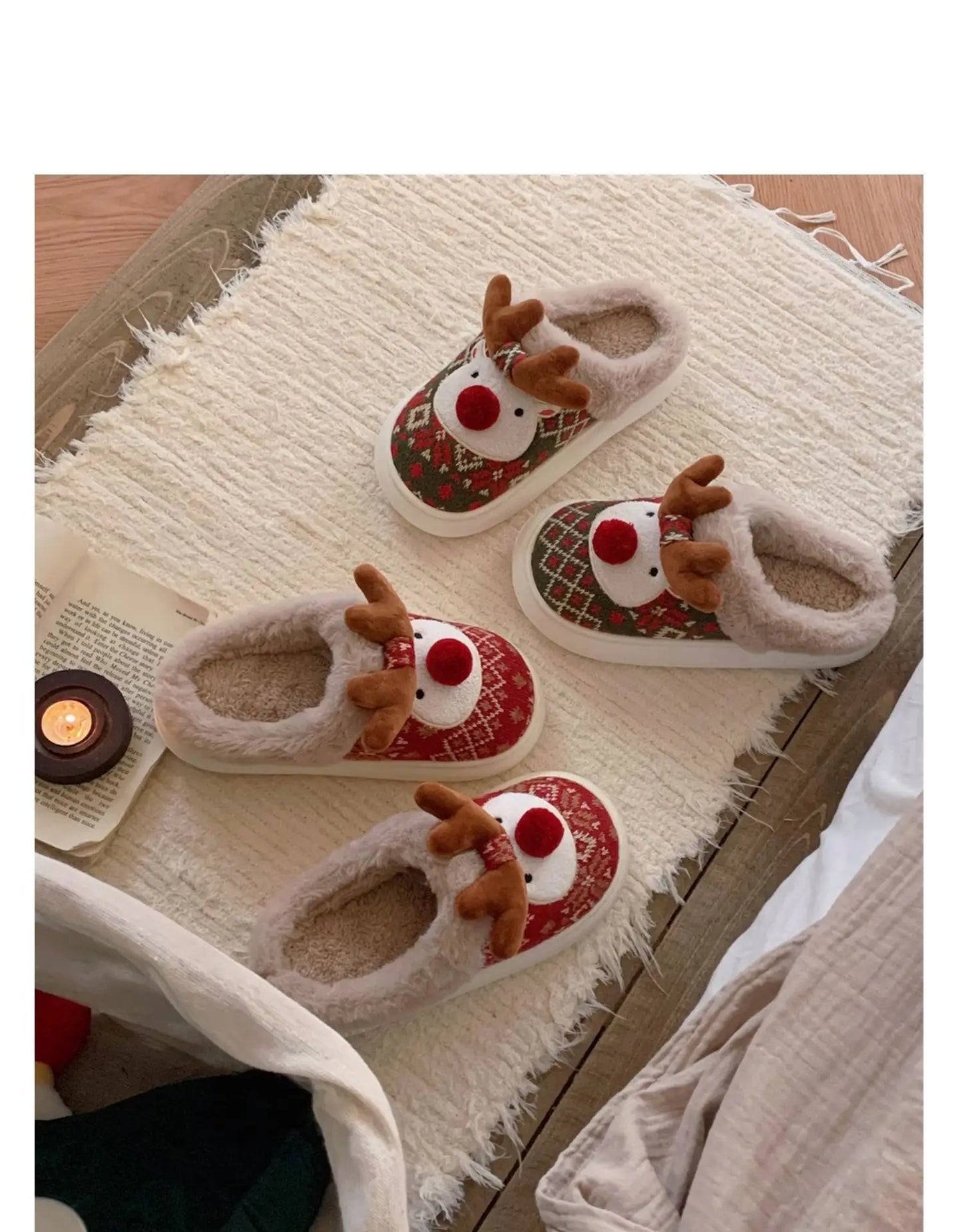 2024 New Christmas Cotton Slippers For Woman Cute Cartoon Deer Anti-slip Girls Indoor Home Floor Shoes Fashion Party Slides