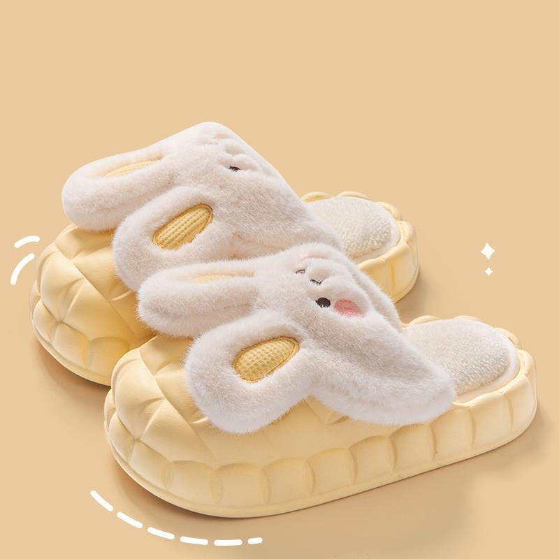 Cute Rabbit Shoes Winter Fuzzy Slippers Women Detachable Washable House Shoes