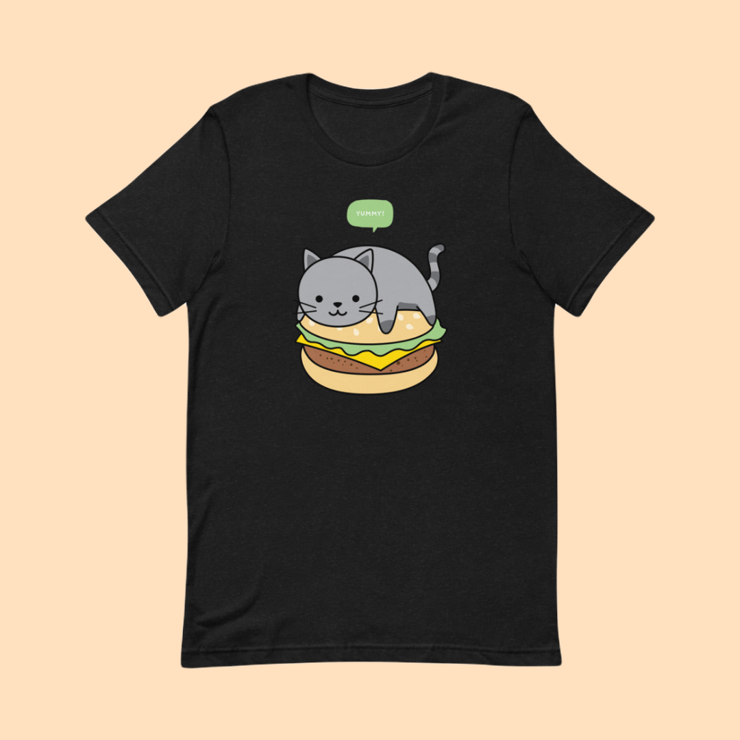 cozyfunky yummy burger cat short sleeve unisex t-shirt