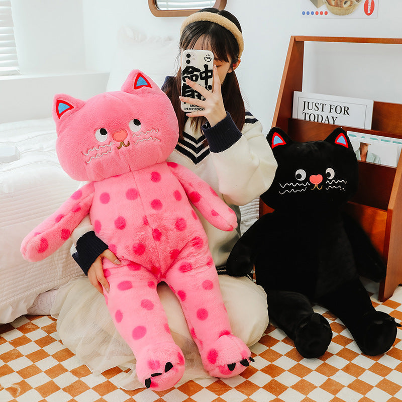 Adorable and Huggable Stuffed Kitty with a Fun Polka Dot Pattern