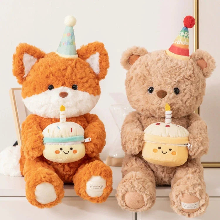 Adorable Fox Birthday Plushie with Cupcake Gift