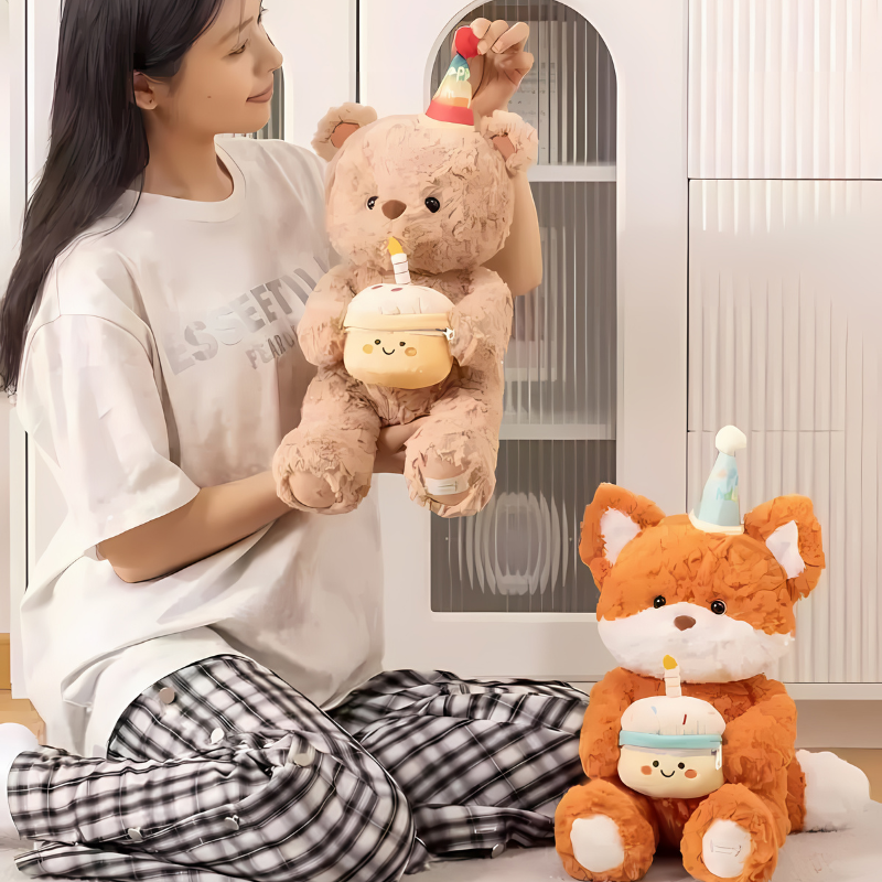 Adorable Fox Birthday Plushie with Cupcake Gift