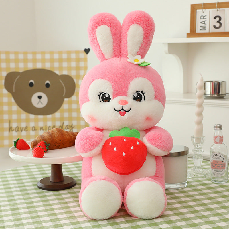 Adorable Plush Rabbit with Juicy Strawberry Companion