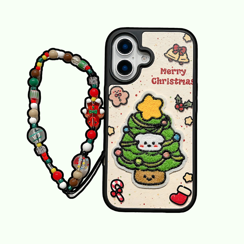 Christmas Tree Phone Case with Beaded Charm