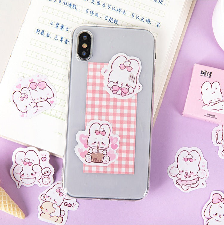 Kawaii Rabbit Bunny Pink 45 Pieces Stickers