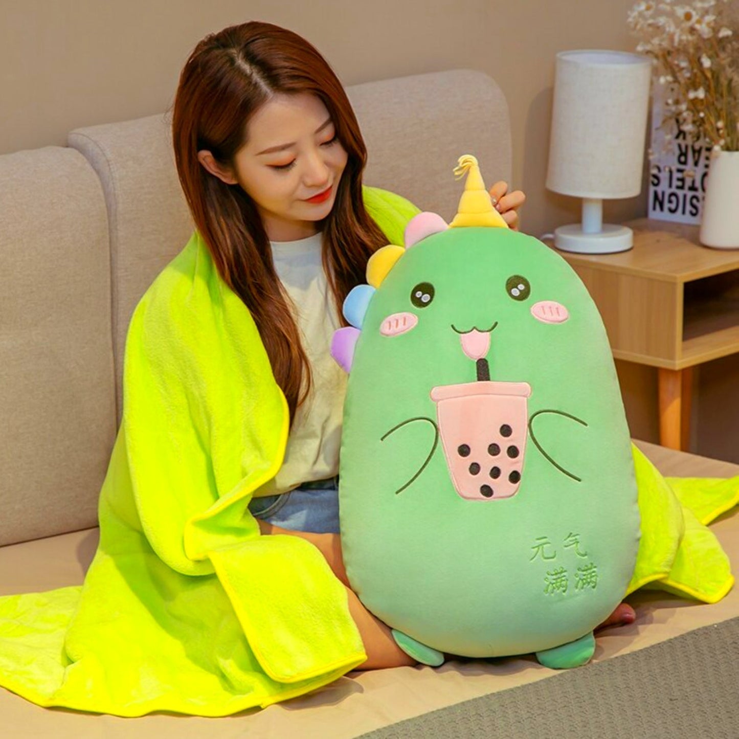 Cute Boba Dinosaur Hand Warmer Pillow