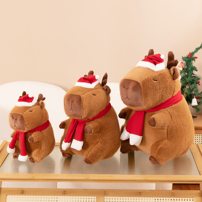 Snuggly Holiday Reindeer Capybara Plush