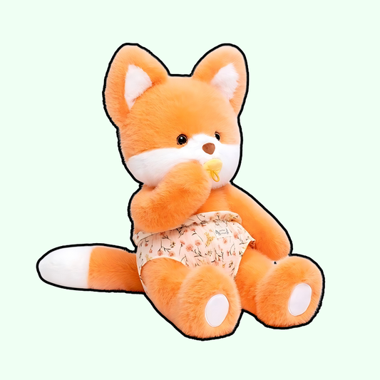 Adorable Fox Plush Set: Baby and Toddler Duo with Bib & Diaper