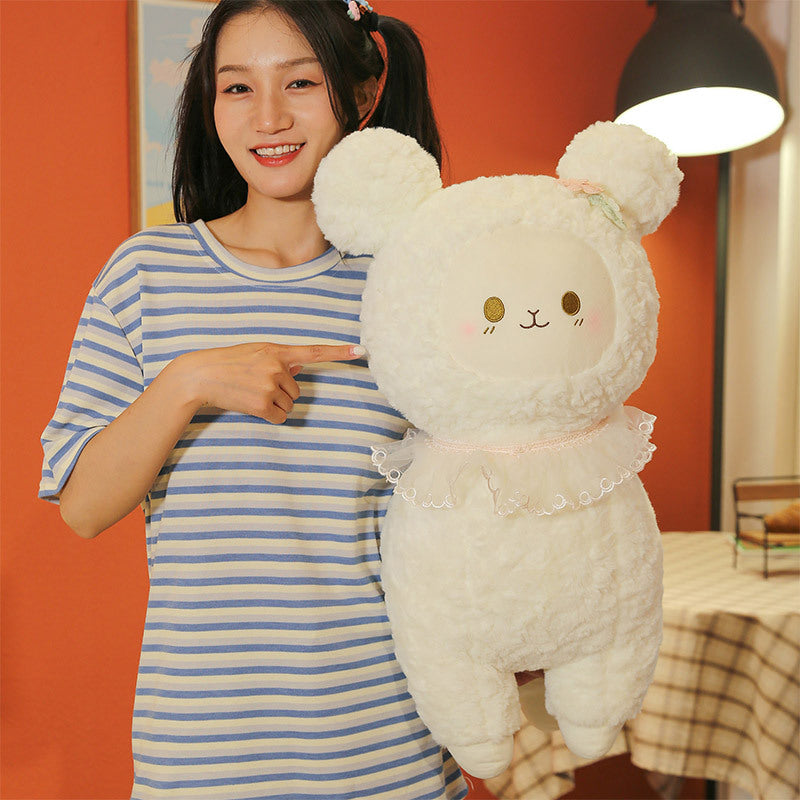 Adorable Fluffy Llama Plush with Lace Collar