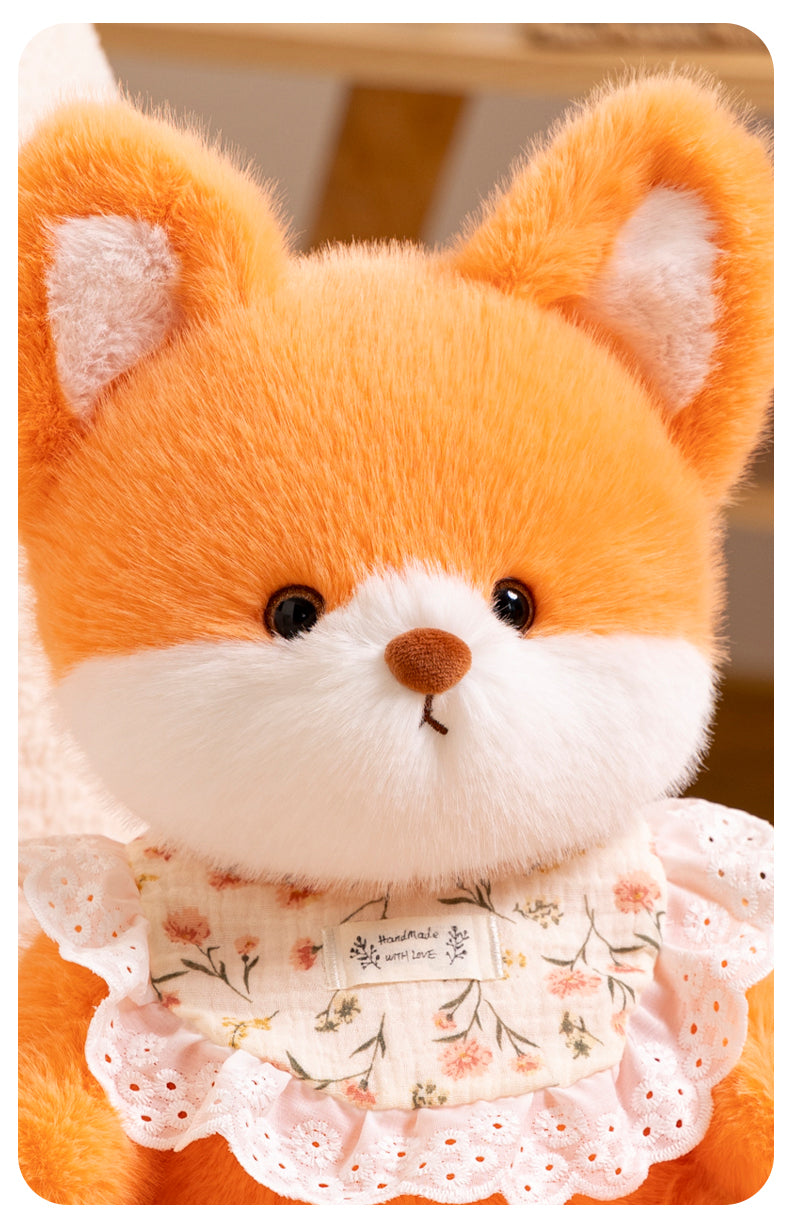 Adorable Fox Plush Set: Baby and Toddler Duo with Bib & Diaper