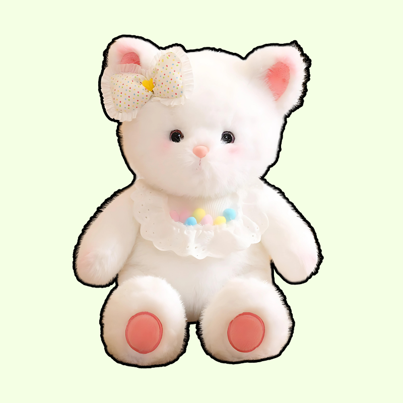 Adorable White Cat Plush with Bow