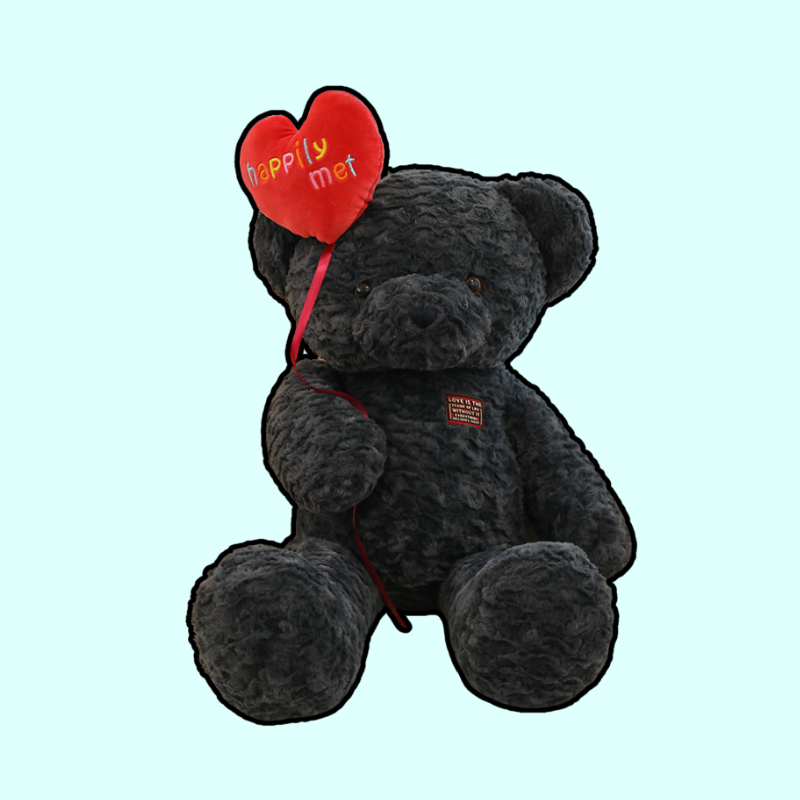 Happily Met Teddy Bear with Heart Balloon