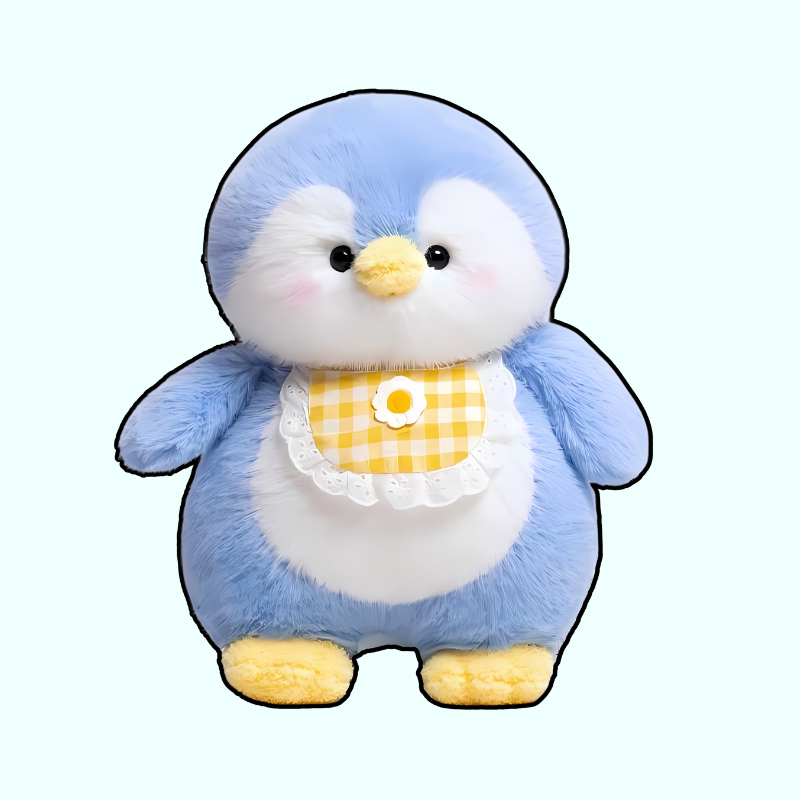 Penguin Plush with Gingham Bib – Soft & Cuddly