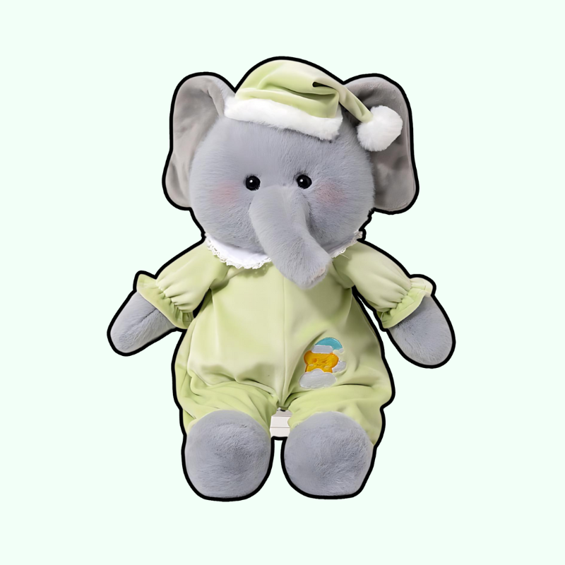 Cozy Elephant in Green Pajamas