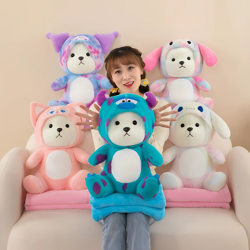 Dreamy Pastel Bunny Bear Plush with Blanket