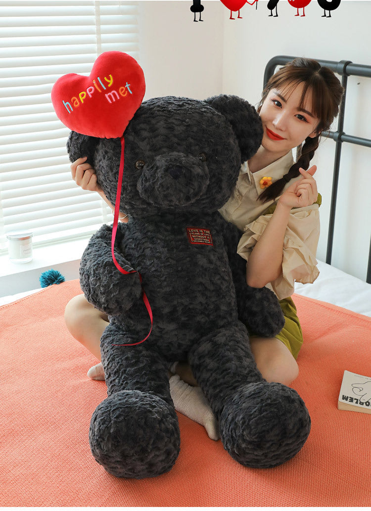 Happily Met Teddy Bear with Heart Balloon