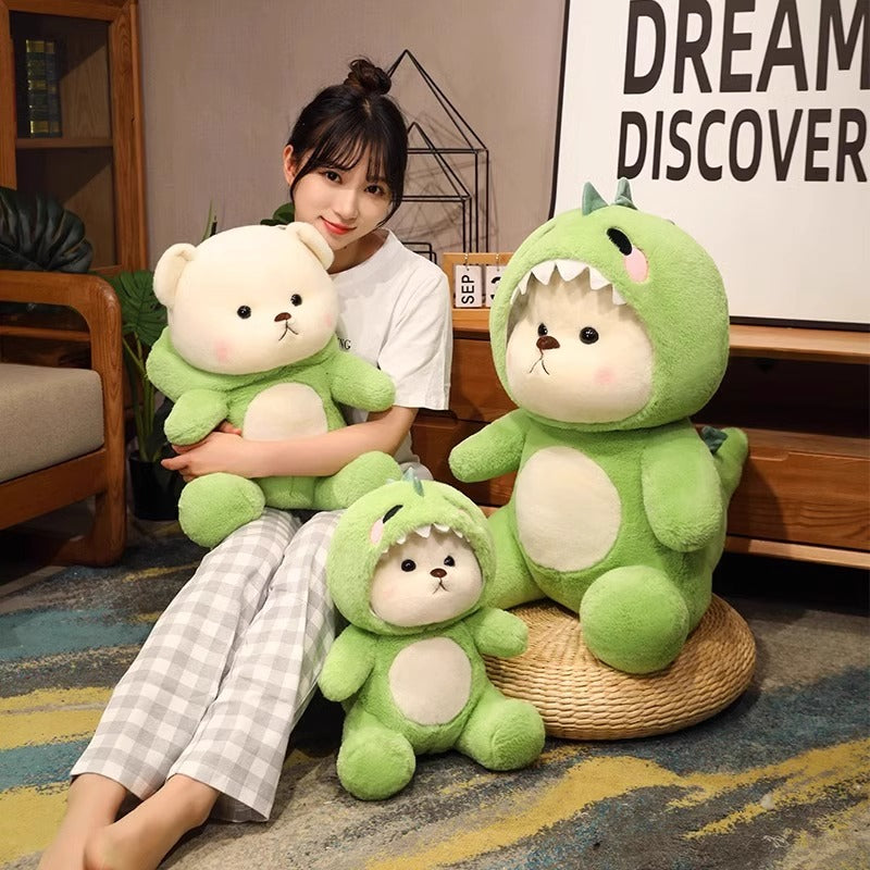 Snuggle Dino Buddy: Adorable Bear in Dinosaur Onesie Plushie