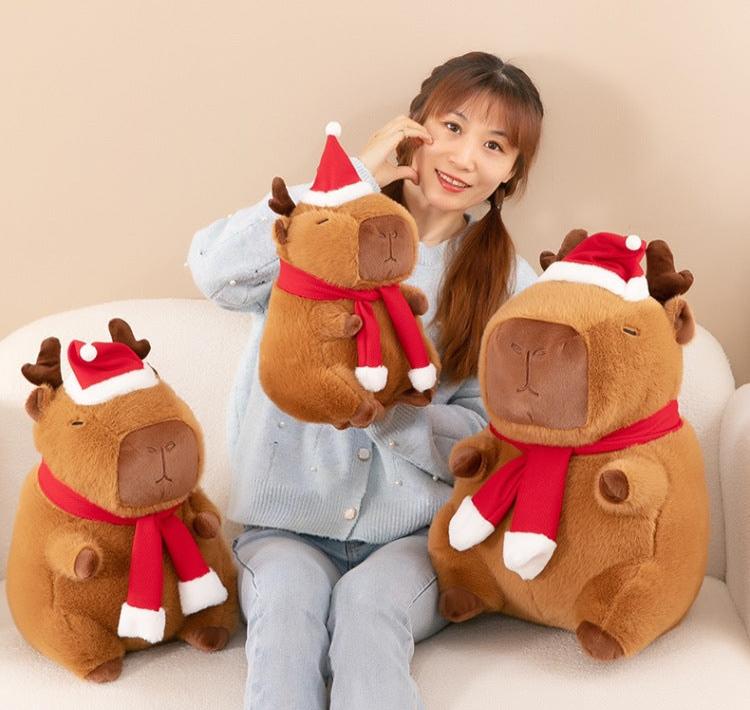 Snuggly Holiday Reindeer Capybara Plush