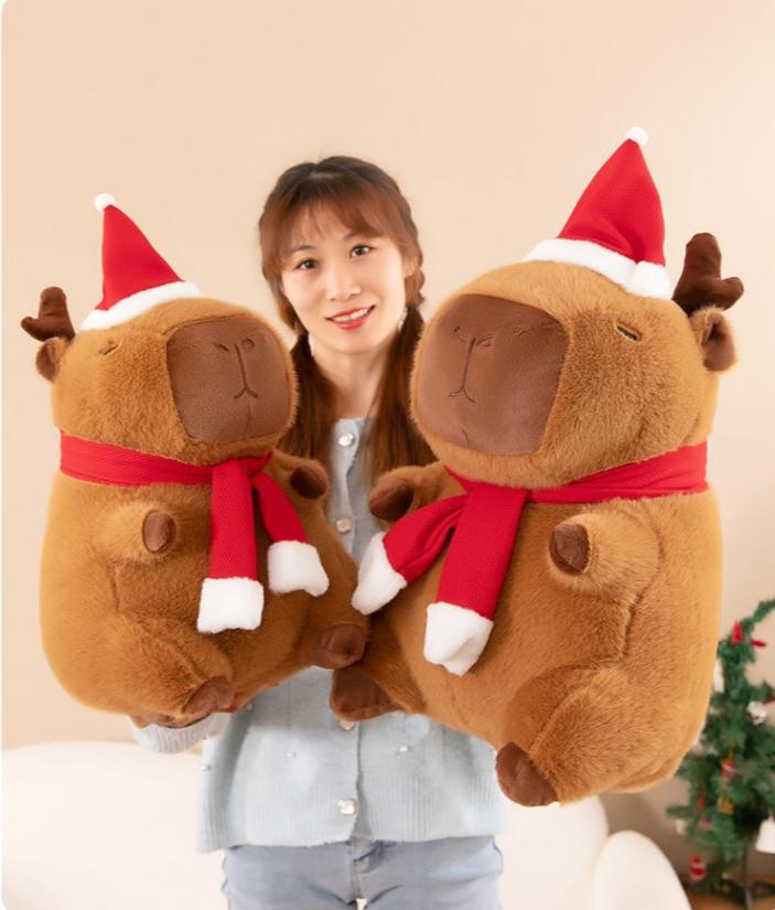 Snuggly Holiday Reindeer Capybara Plush