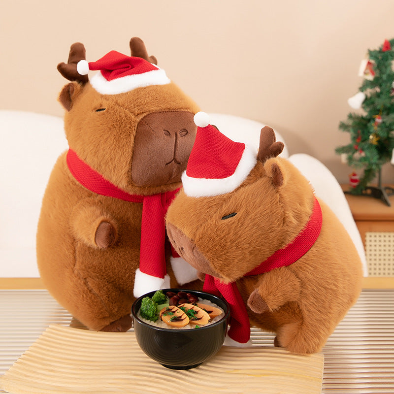 Snuggly Holiday Reindeer Capybara Plush