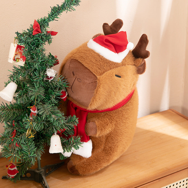 Snuggly Holiday Reindeer Capybara Plush