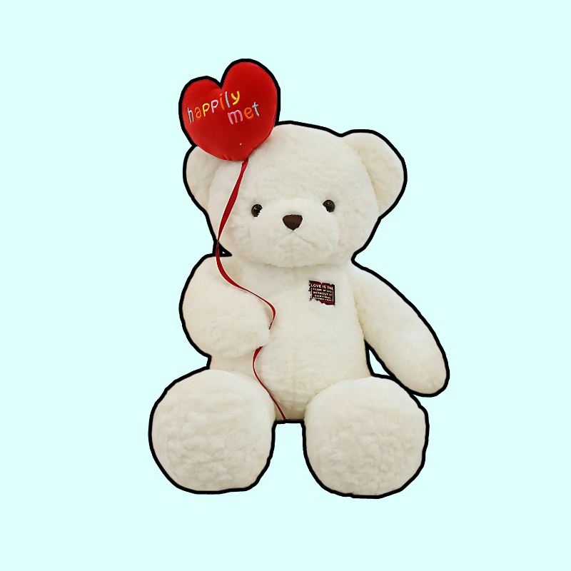 Happily Met Teddy Bear with Heart Balloon