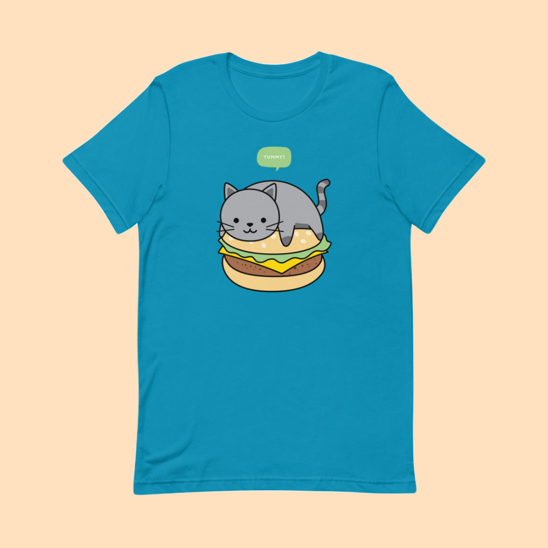 Cute Cat Burger Graphic Tee for Foodies - Funny Gift T-Shirt | CozyFunky