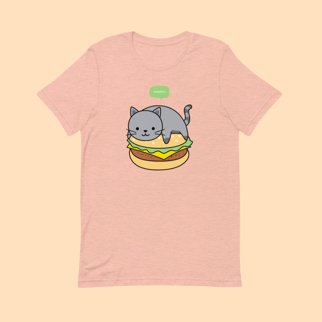 Cute Cat Burger Graphic Tee for Foodies - Funny Gift T-Shirt | CozyFunky