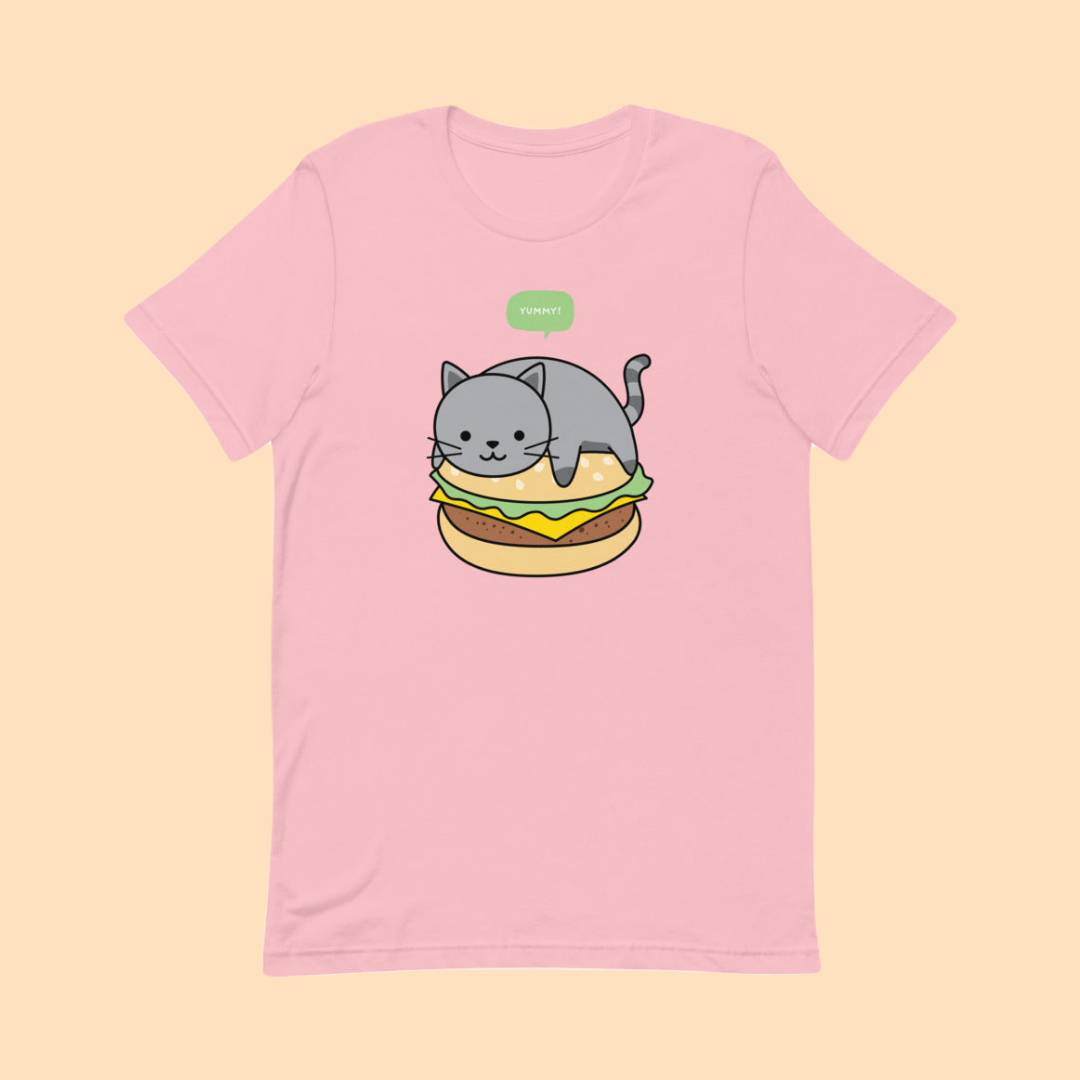 Cute Cat Burger Graphic Tee for Foodies - Funny Gift T-Shirt | CozyFunky