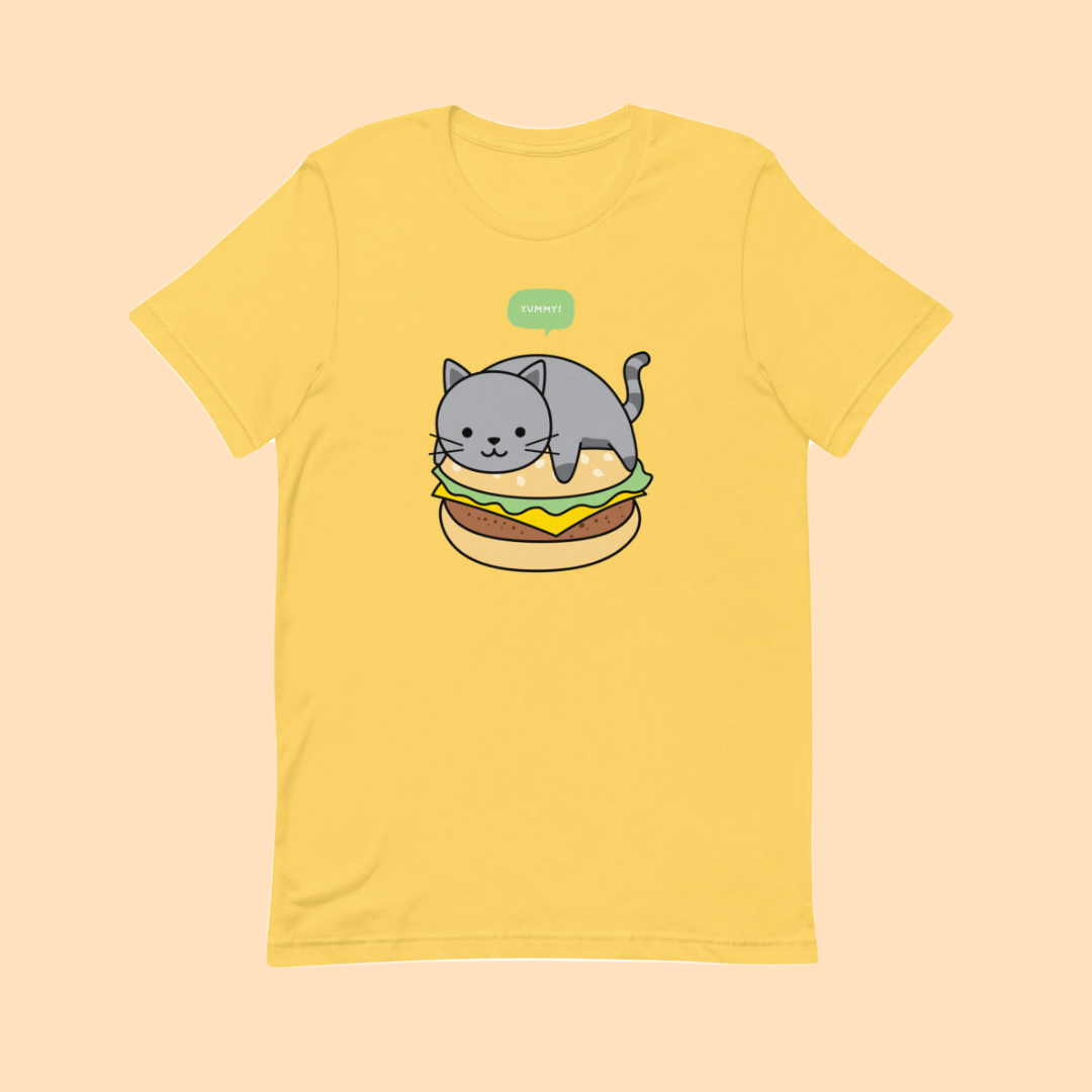 Cute Cat Burger Graphic Tee for Foodies - Funny Gift T-Shirt | CozyFunky