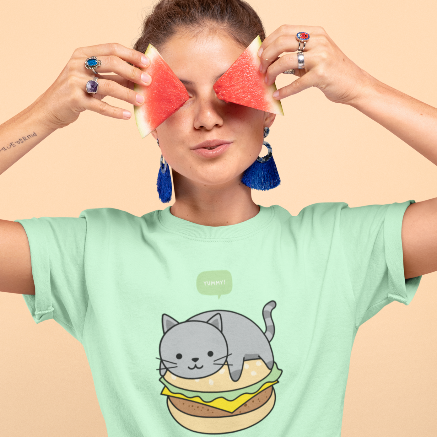 Cute Cat Burger Graphic Tee for Foodies - Funny Gift T-Shirt | CozyFunky